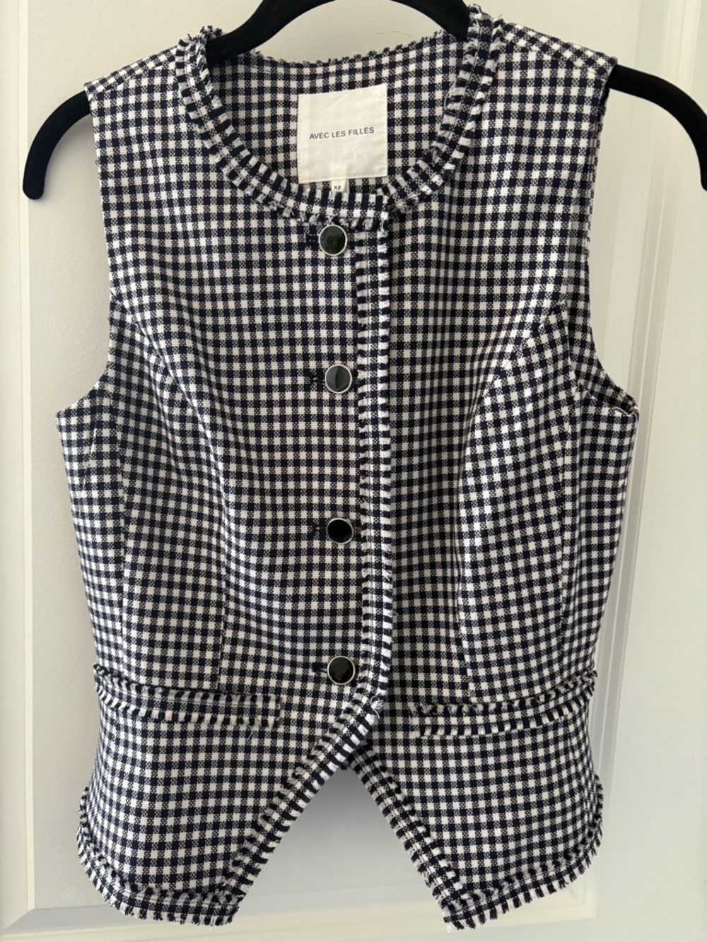 Avec Les Filles Black and White Gingham Button Vest
